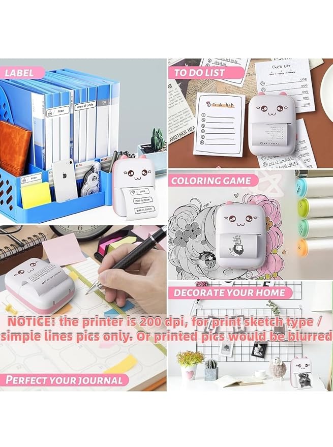 Mini Thermal Printer | Inkless Sticker Printer | USB APP Control Inkless Printer | Wireless Mini Pocket Printer for Labels, Stickers, Photos, Bookmarks, Cards, White