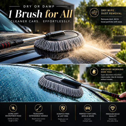 GAVRO Microfiber Car Duster with Extendable Steel Handle - Ultra Soft Dusting Brush, Long Reach, Scratch-Free Cleaning (Pack of 1)