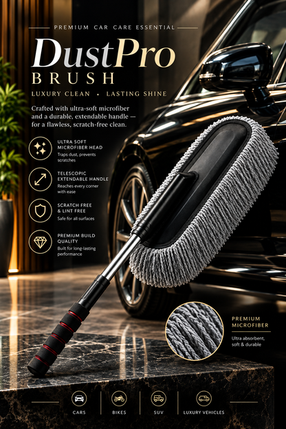 GAVRO Microfiber Car Duster with Extendable Steel Handle - Ultra Soft Dusting Brush, Long Reach, Scratch-Free Cleaning (Pack of 1)