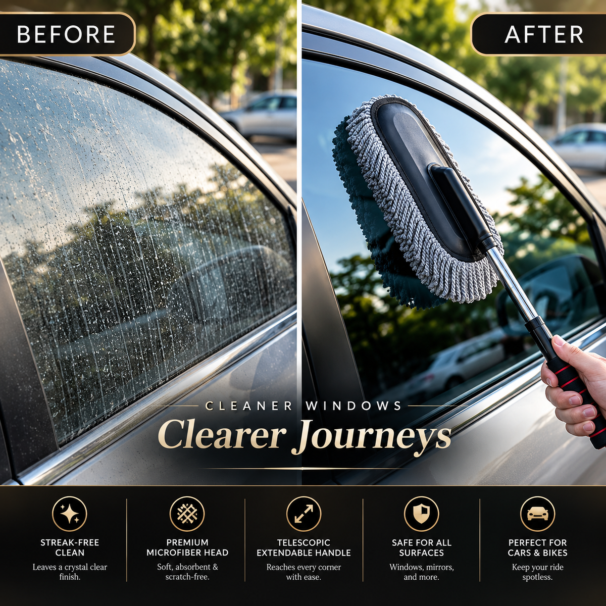 GAVRO Microfiber Car Duster with Extendable Steel Handle - Ultra Soft Dusting Brush, Long Reach, Scratch-Free Cleaning (Pack of 1)