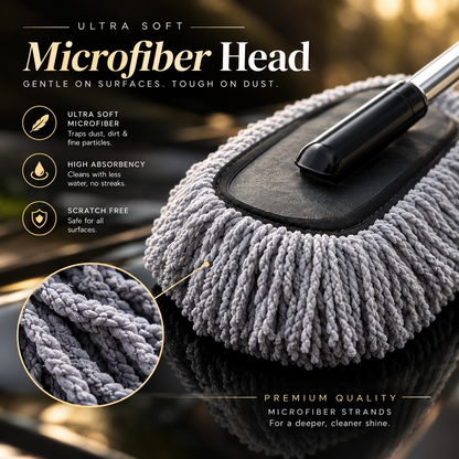 GAVRO Microfiber Car Duster with Extendable Steel Handle - Ultra Soft Dusting Brush, Long Reach, Scratch-Free Cleaning (Pack of 1)