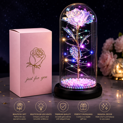 Artificial Tulips in Crystal Box, Galaxy Glass Rose Flower with LED Light Great Gift Ideas for Valentine's Day