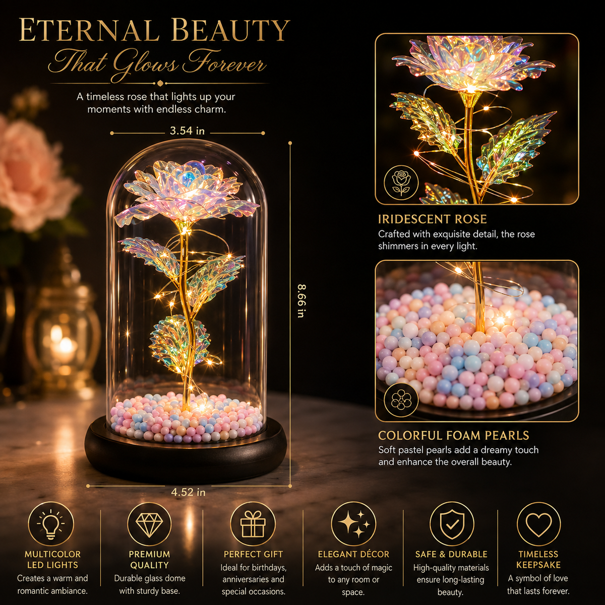 Artificial Tulips in Crystal Box, Galaxy Glass Rose Flower with LED Light Great Gift Ideas for Valentine's Day