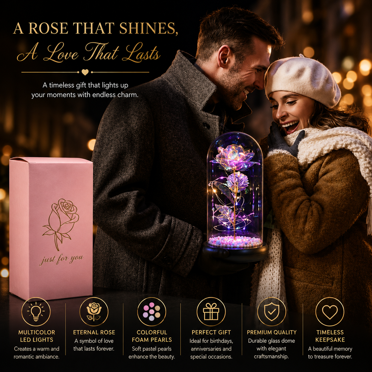 Artificial Tulips in Crystal Box, Galaxy Glass Rose Flower with LED Light Great Gift Ideas for Valentine's Day